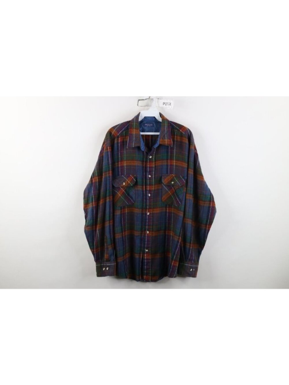 Vintage 80s 90s Flannel Knit Collared Button Shirt Mens Size XL Rainbow Plaid